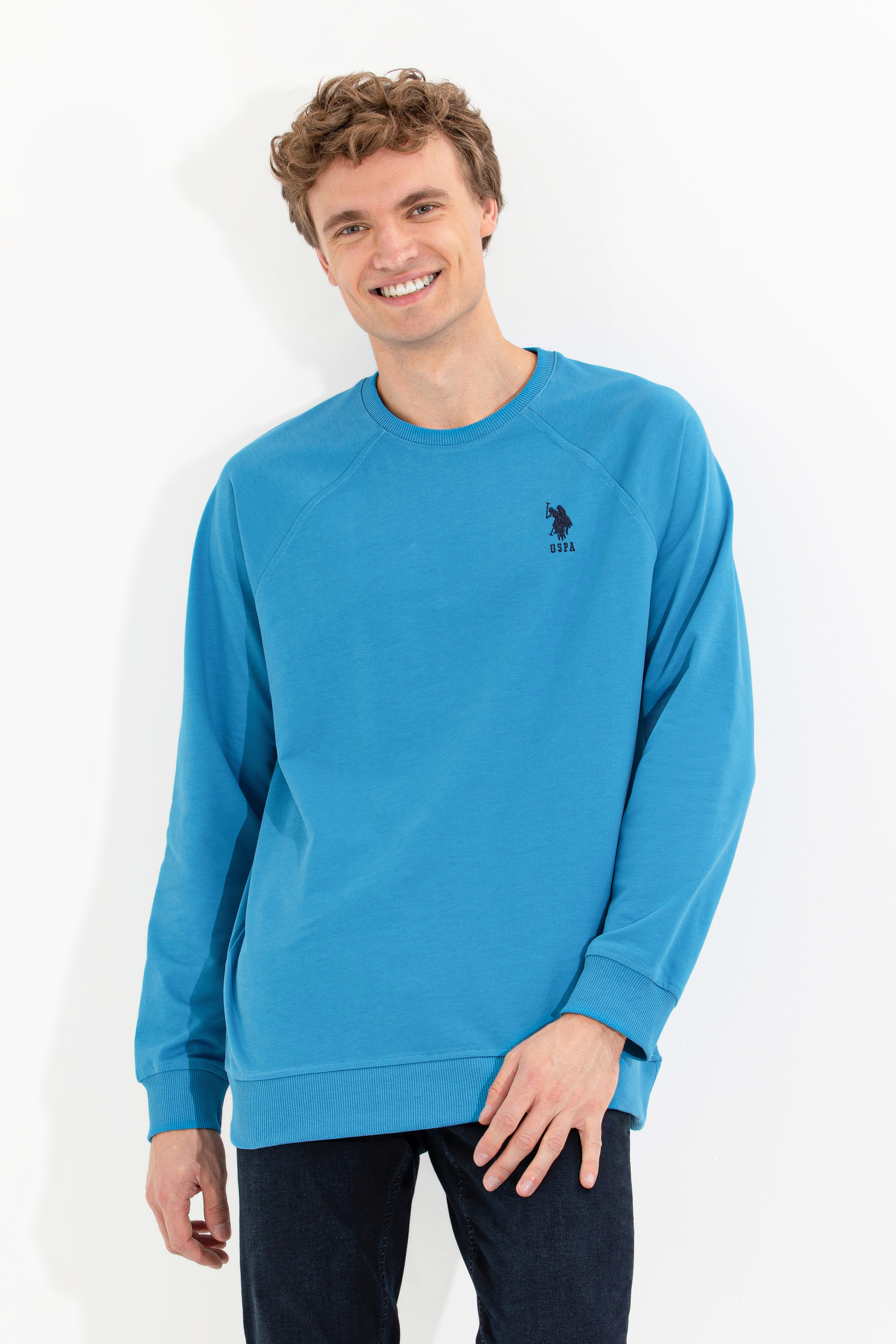 Erkek Kobalt Mavi Basic Sweatshirt - Image 2