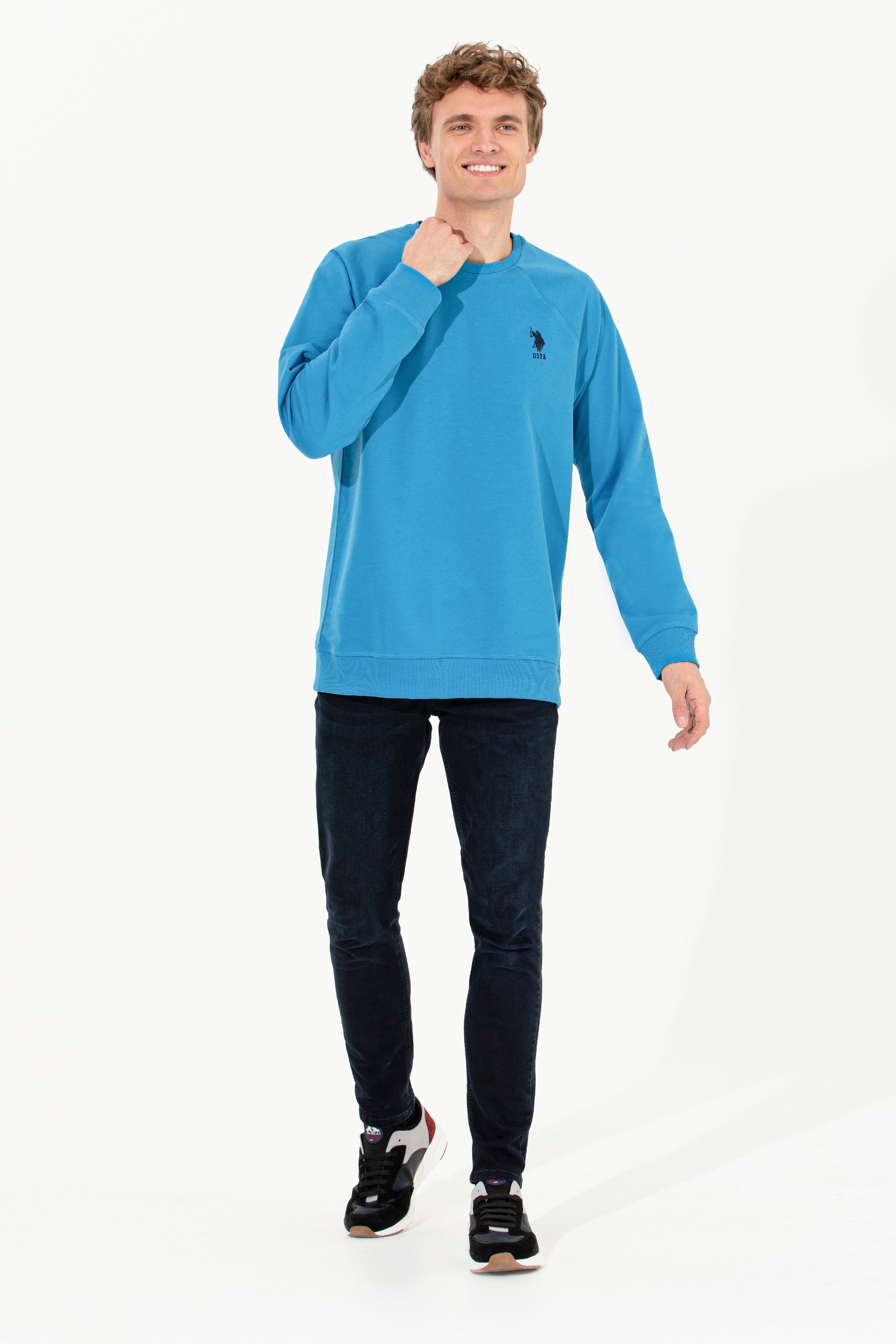 Erkek Kobalt Mavi Basic Sweatshirt - Image 4