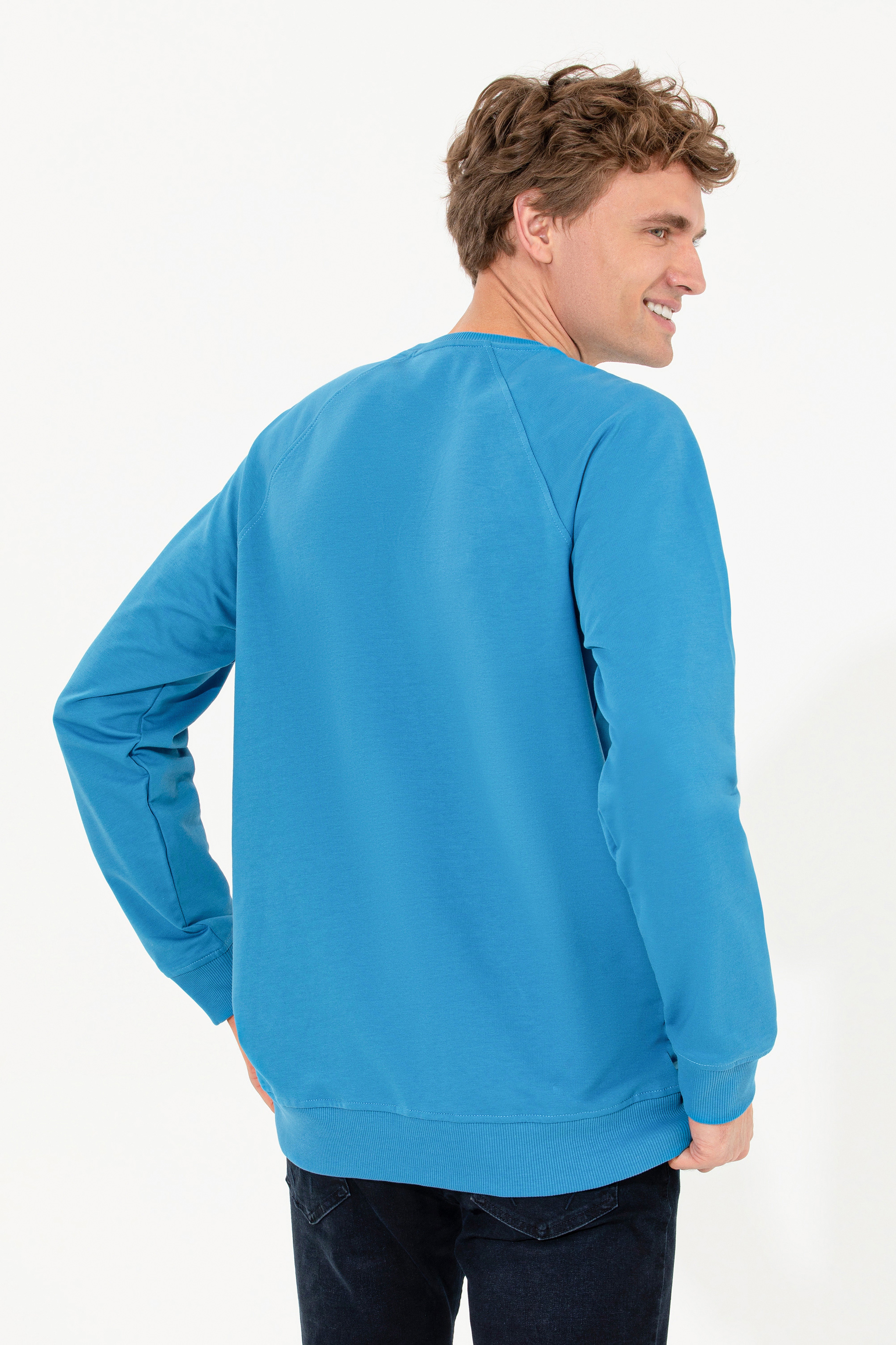 Erkek Kobalt Mavi Basic Sweatshirt - Image 5