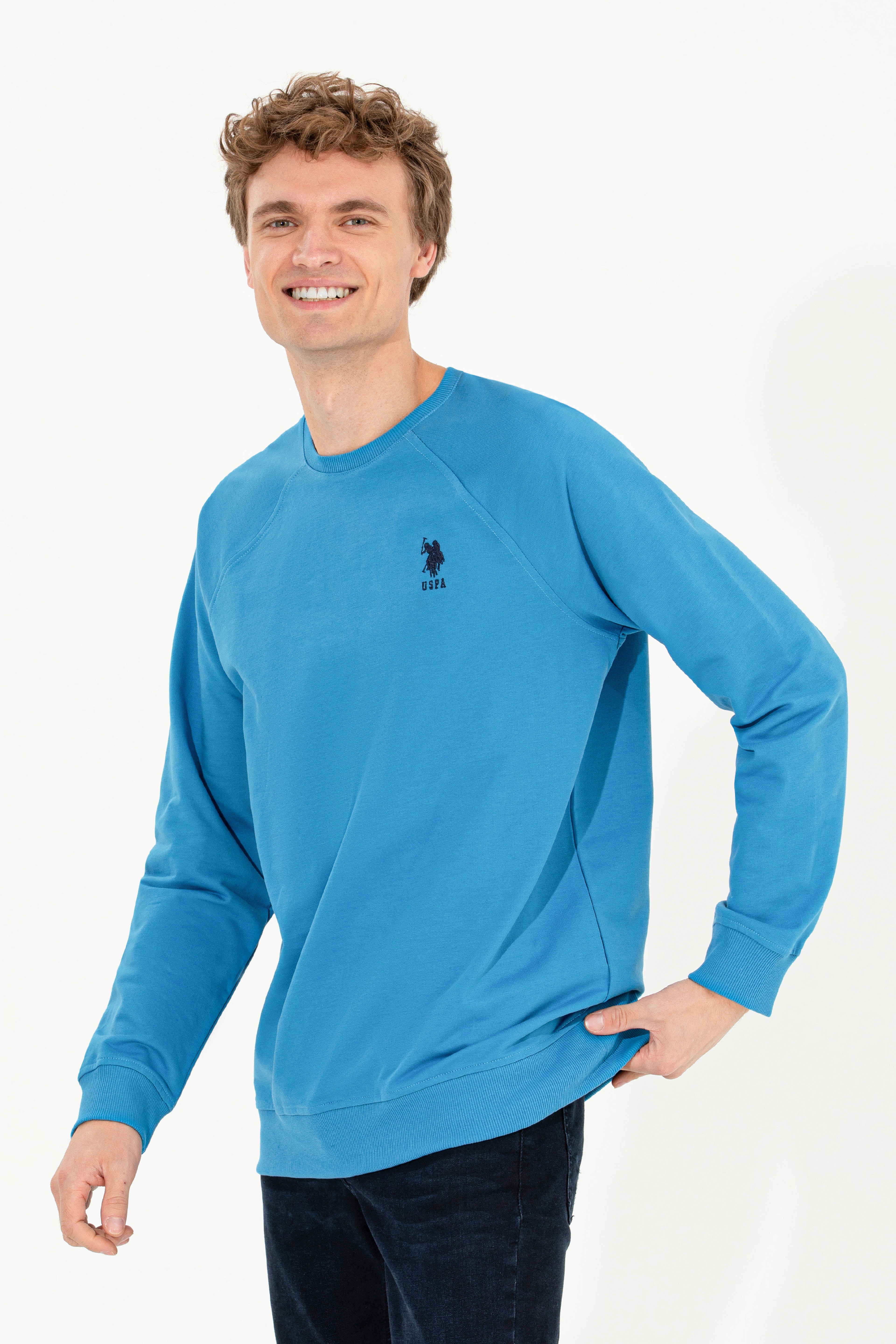 Erkek Kobalt Mavi Basic Sweatshirt