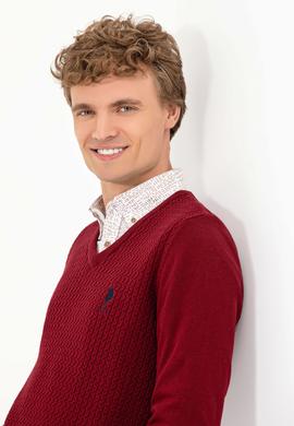 Erkek Bordo V Yaka Basic Triko Kazak - 50253444024