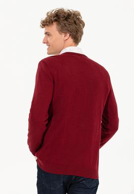 Erkek Bordo V Yaka Basic Triko Kazak - 50253444024