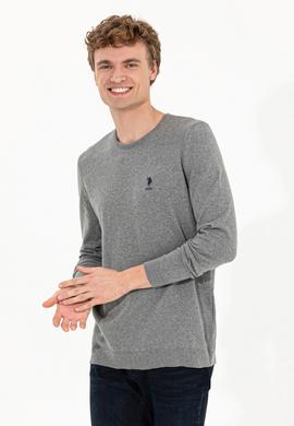 Erkek Gri Melanj Bisiklet Yaka Basic Triko Kazak - 50253443112