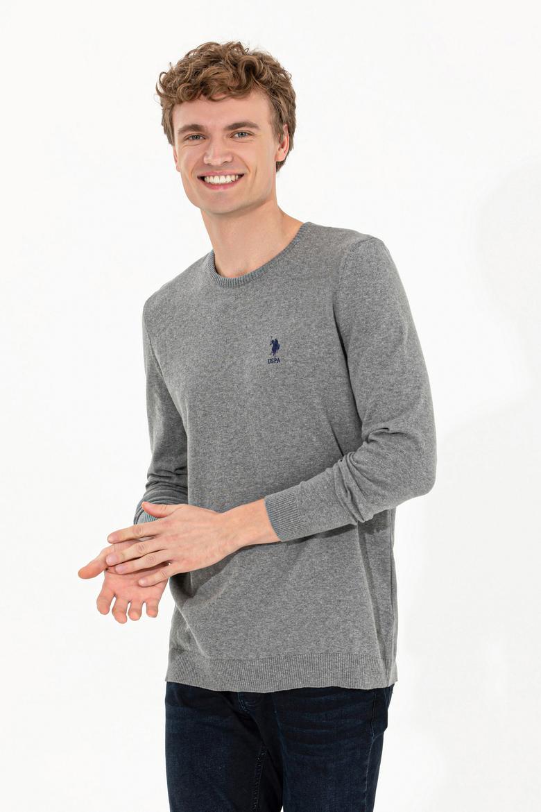 Erkek Gri Melanj Bisiklet Yaka Basic Triko Kazak - 50253443112