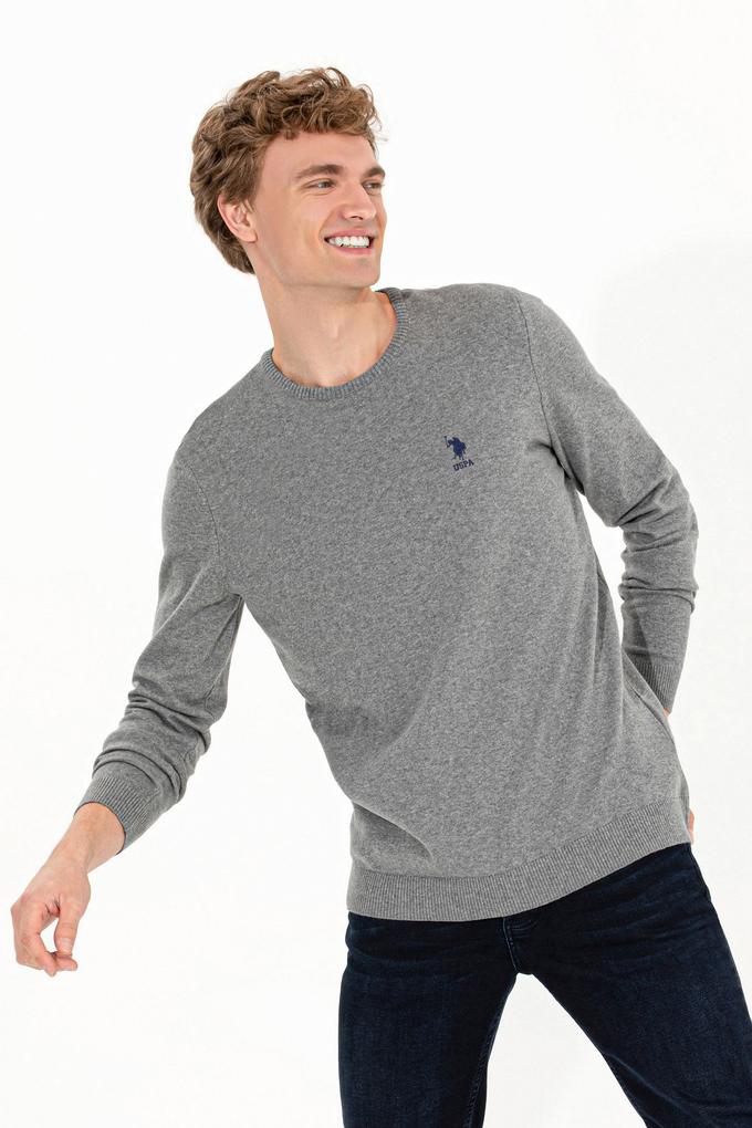 Erkek Gri Melanj Bisiklet Yaka Basic Triko Kazak