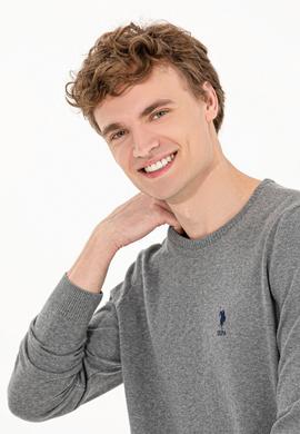 Erkek Gri Melanj Bisiklet Yaka Basic Triko Kazak - 50253443112