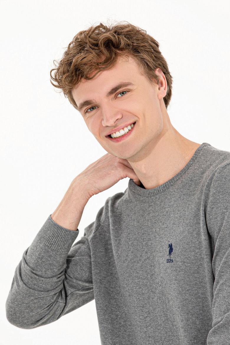 Erkek Gri Melanj Bisiklet Yaka Basic Triko Kazak - 50253443112