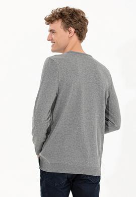 Erkek Gri Melanj Bisiklet Yaka Basic Triko Kazak - 50253443112