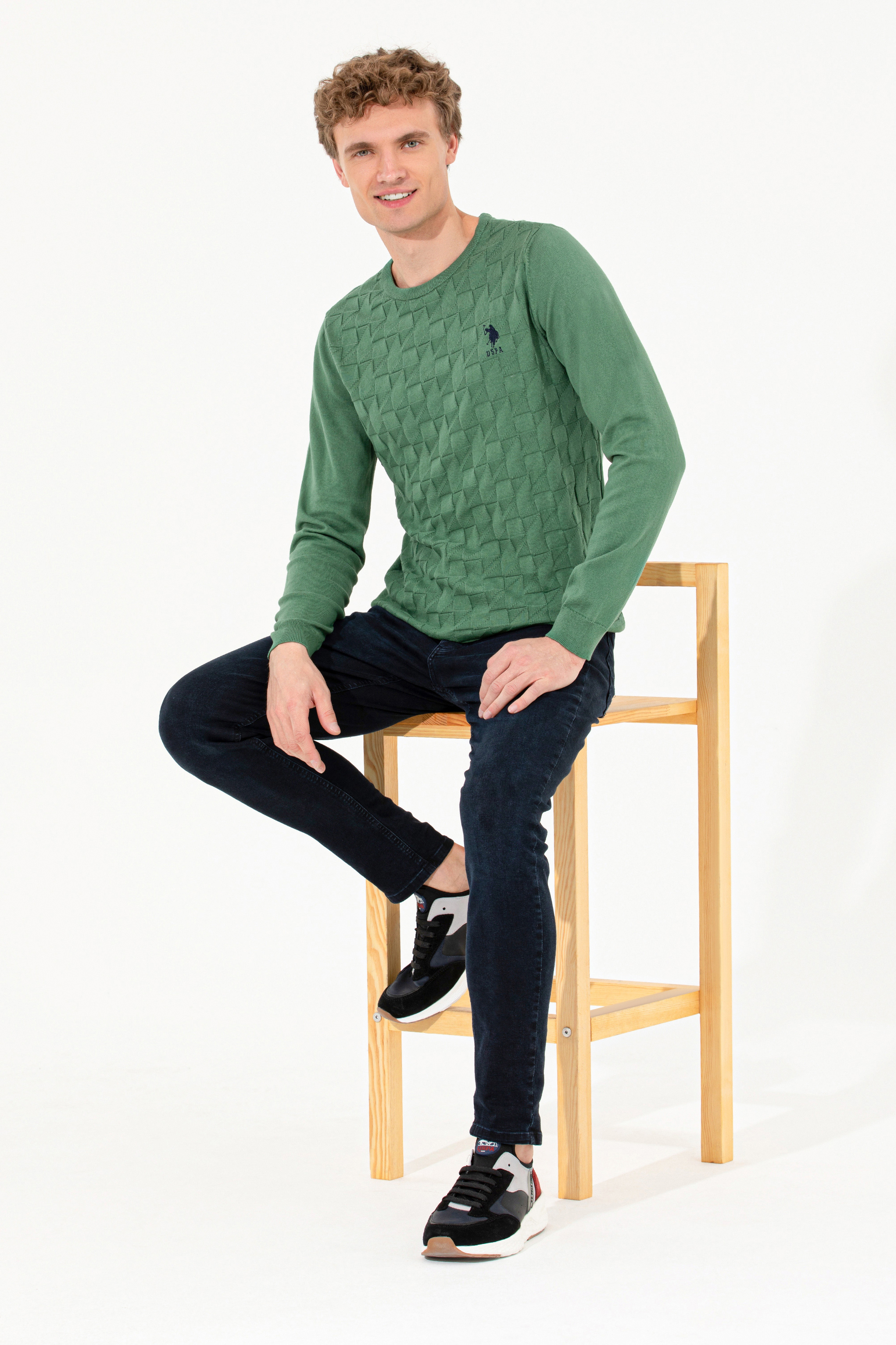 Erkek Yeşil Basic Kazak - Image 4