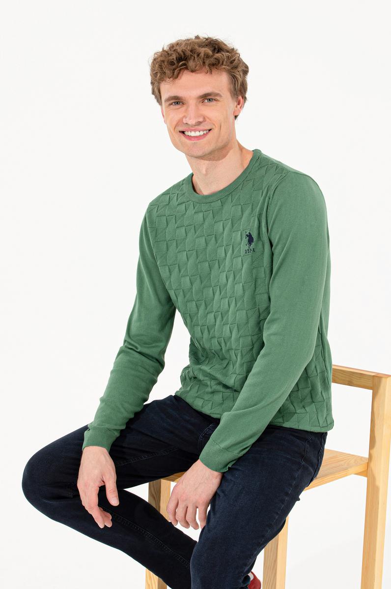 Erkek Yeşil Basic Kazak