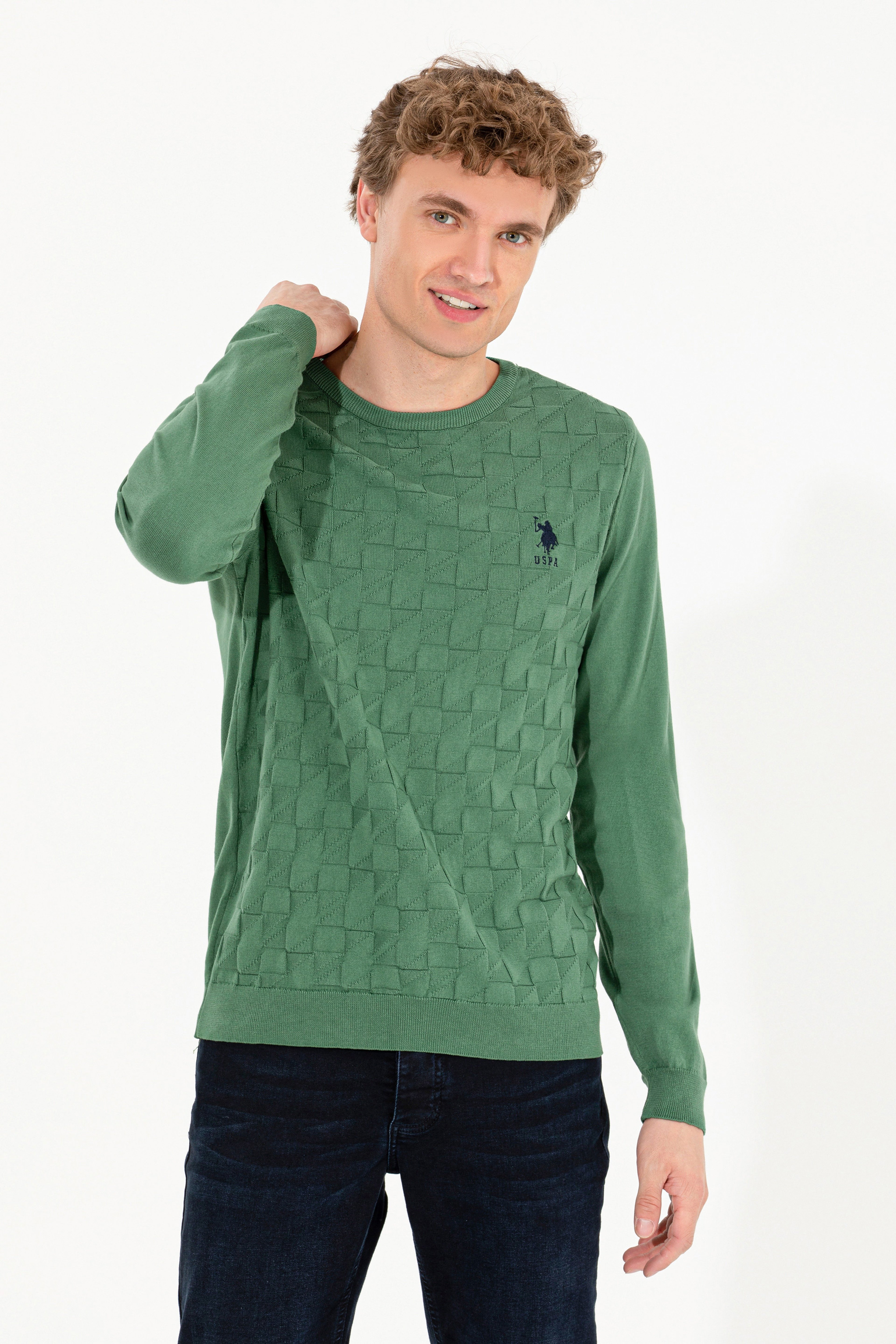 Erkek Yeşil Basic Kazak - Image 3