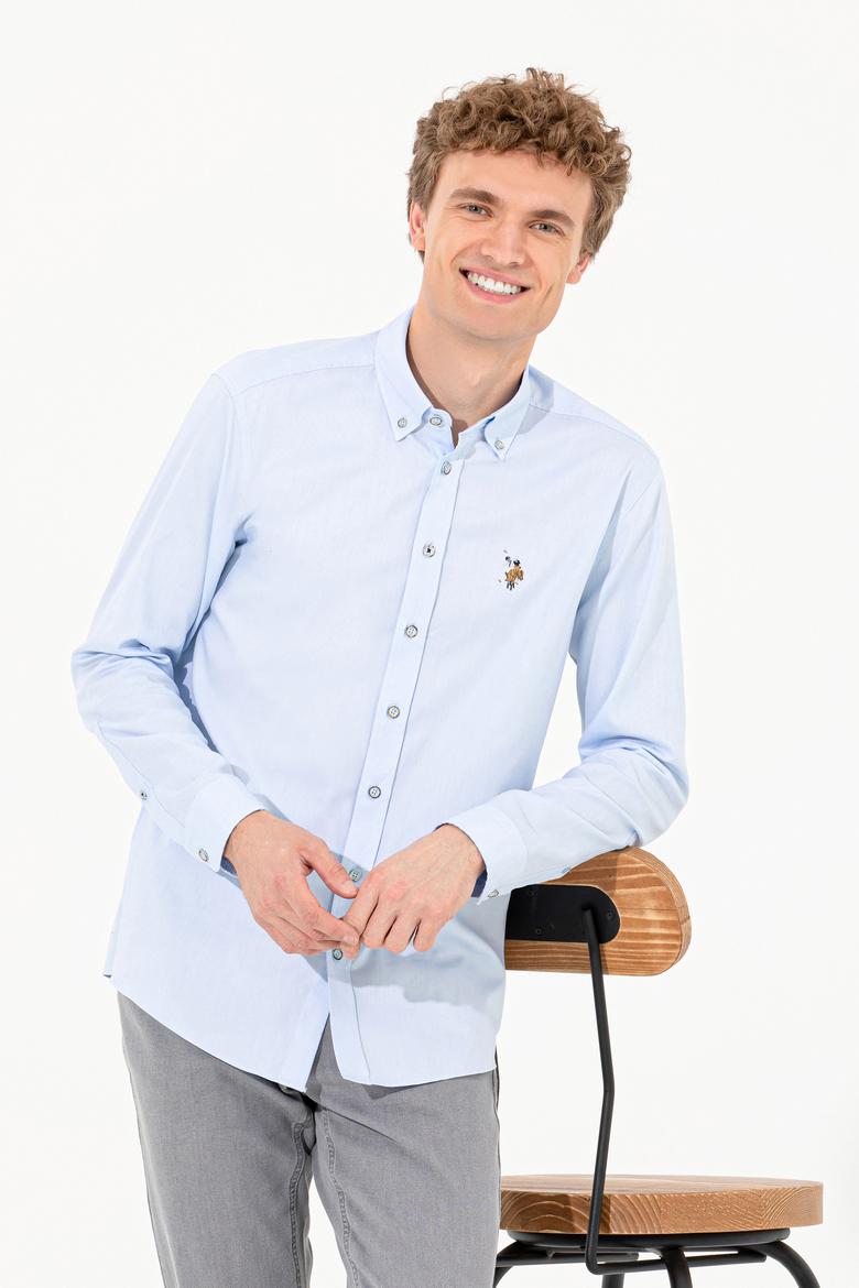 Erkek Açık Mavi Uzun Kollu Basic Gömlek