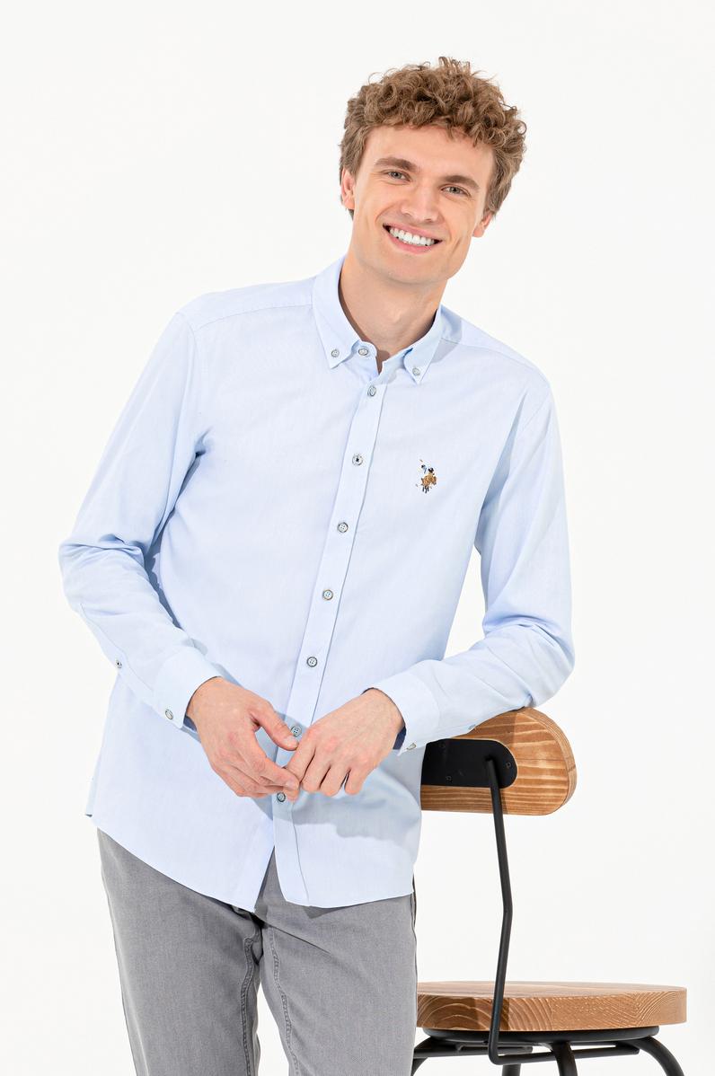 Erkek Açık Mavi Uzun Kollu Basic Gömlek