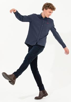 Erkek Lacivert Uzun Kollu Basic Gömlek - 50262491009