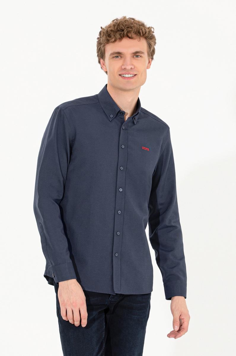 Erkek Lacivert Uzun Kollu Basic Gömlek