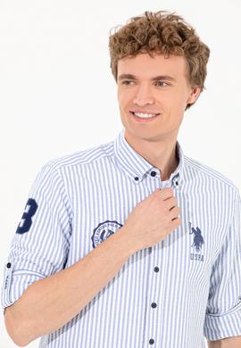 Erkek Royal Blue Düğmeli Yaka Gömlek Uzunkol - 50256942012