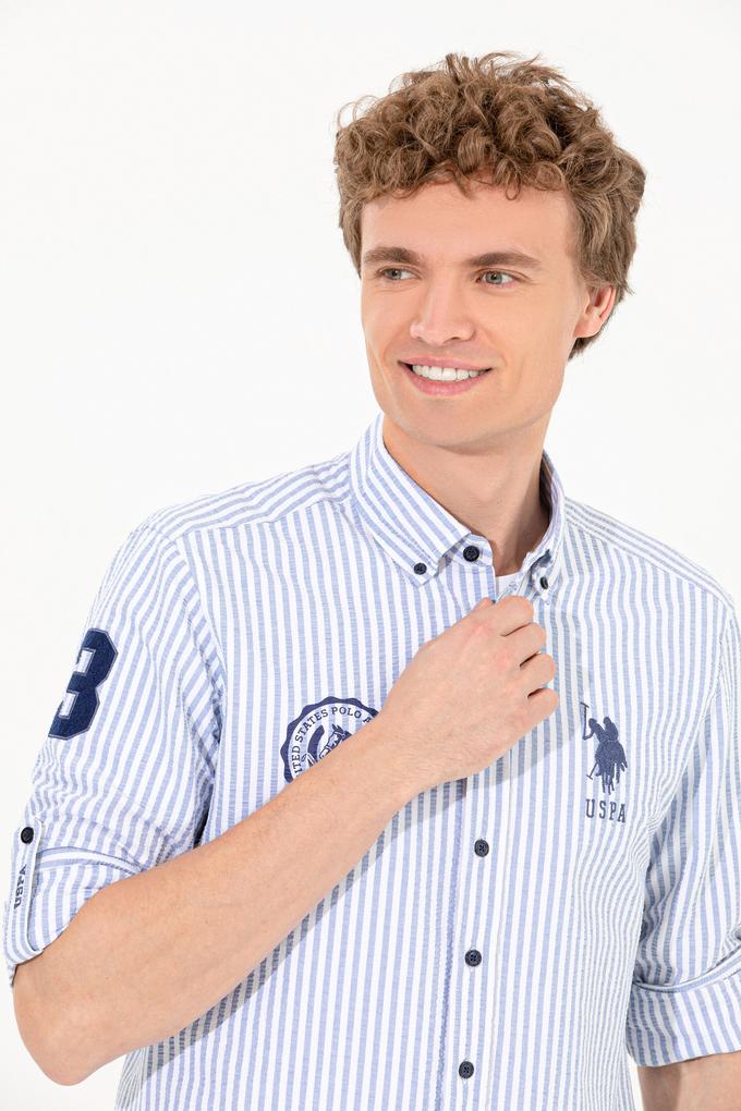 Erkek Royal Blue Düğmeli Yaka Gömlek Uzunkol