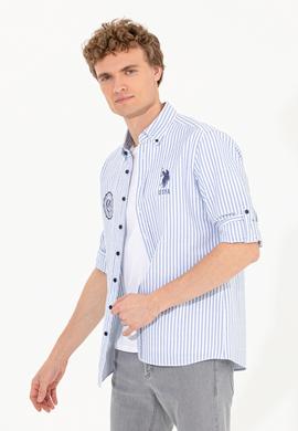 Erkek Royal Blue Düğmeli Yaka Gömlek Uzunkol - 50256942012