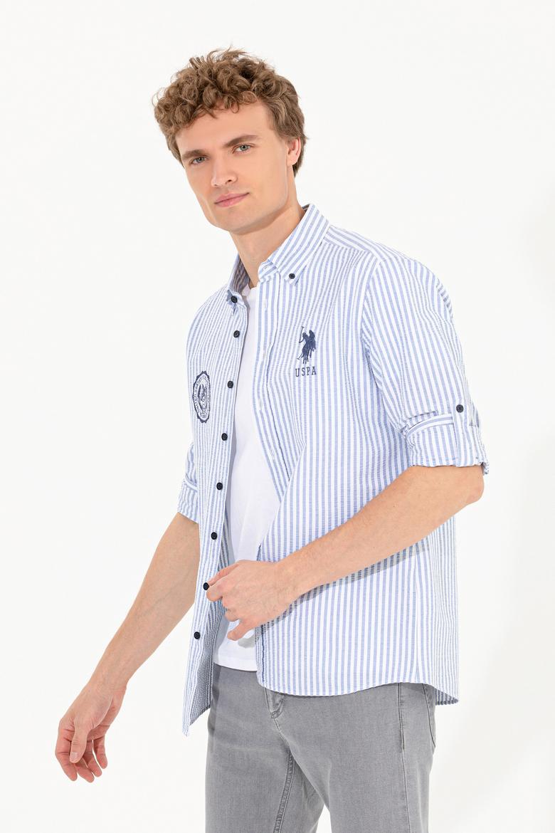 Erkek Royal Blue Düğmeli Yaka Gömlek Uzunkol - 50256942012