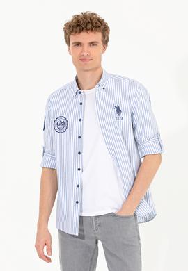 Erkek Royal Blue Düğmeli Yaka Gömlek Uzunkol - 50256942012