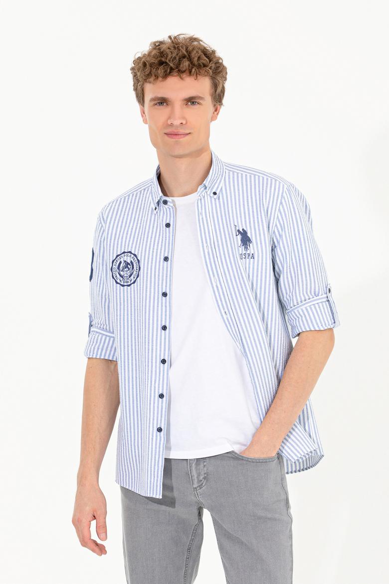 Erkek Royal Blue Düğmeli Yaka Gömlek Uzunkol - 50256942012