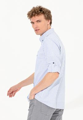 Erkek Royal Blue Düğmeli Yaka Gömlek Uzunkol - 50256942012