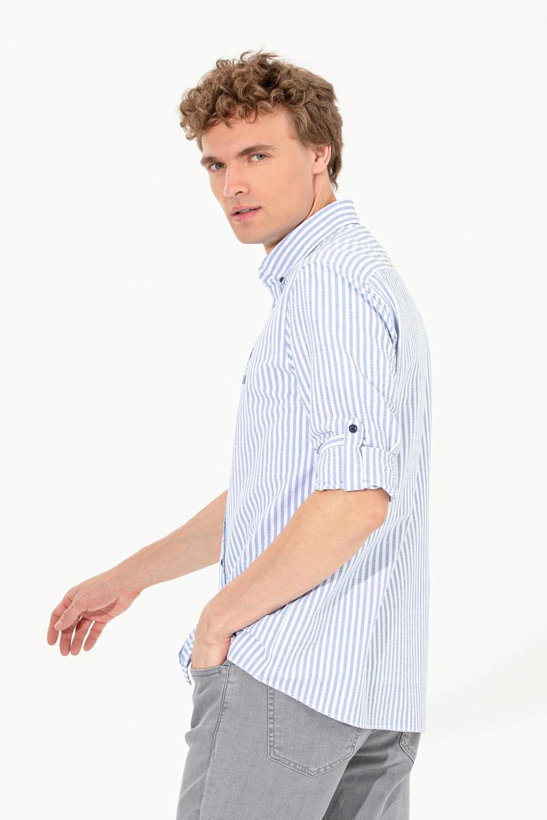 Erkek Royal Blue Düğmeli Yaka Gömlek Uzunkol - 50256942012