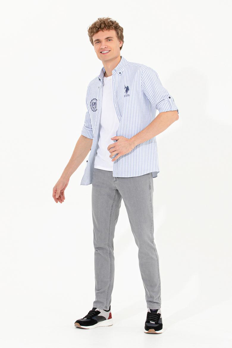 Erkek Royal Blue Düğmeli Yaka Gömlek Uzunkol - 50256942012