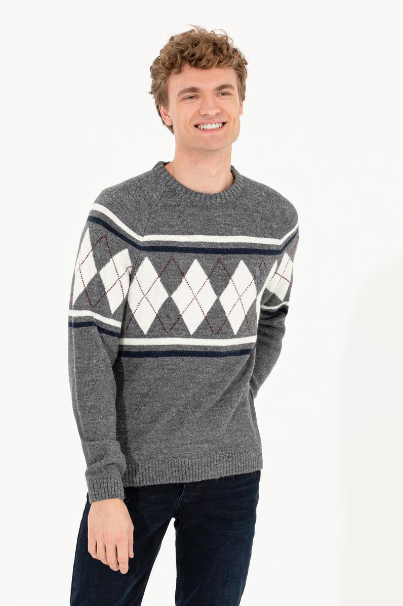 Erkek Gri Melanj Bisiklet Yaka Triko Kazak