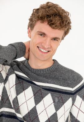 Erkek Gri Melanj Bisiklet Yaka Triko Kazak - 50258079027