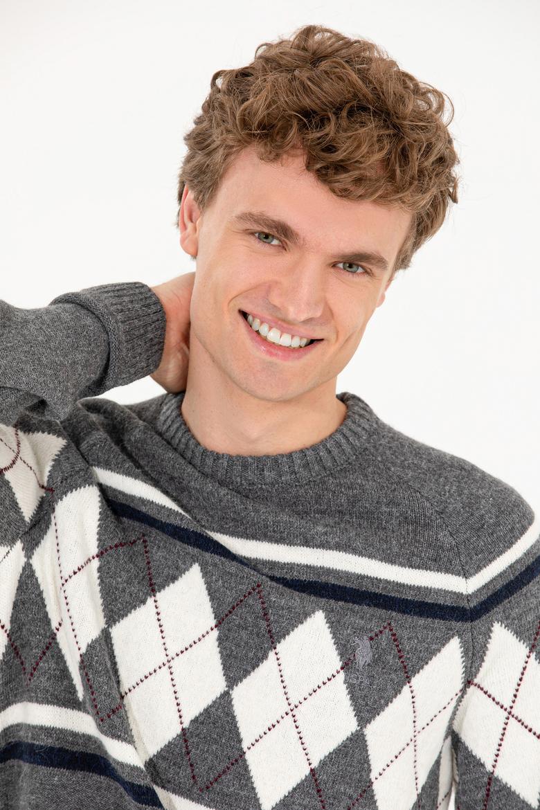 Erkek Gri Melanj Bisiklet Yaka Triko Kazak