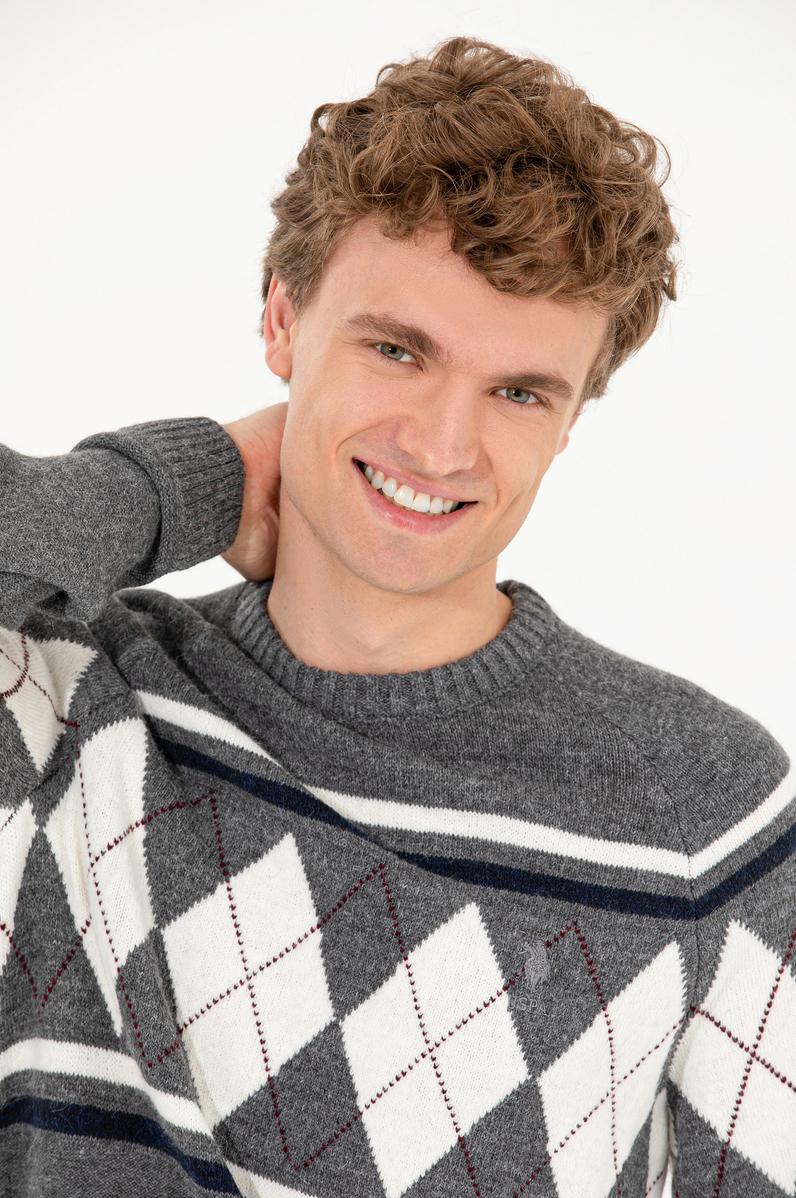 Erkek Gri Melanj Bisiklet Yaka Triko Kazak