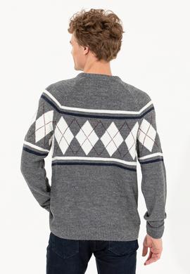 Erkek Gri Melanj Bisiklet Yaka Triko Kazak - 50258079027