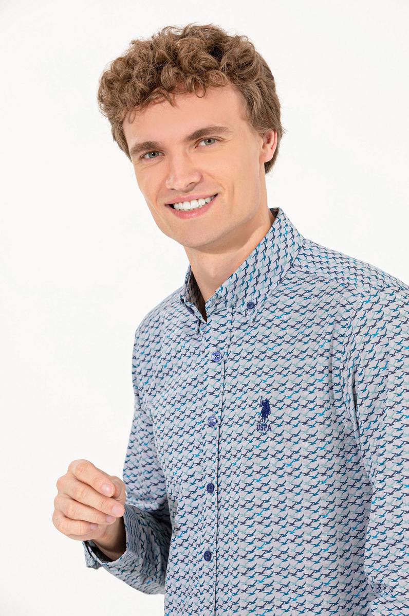 Erkek Mavi Uzun Kollu Gömlek