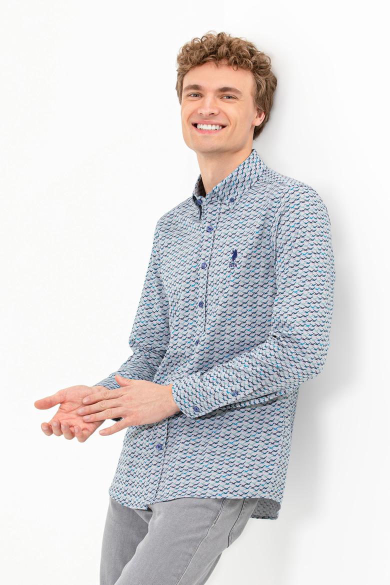 Erkek Mavi Uzun Kollu Gömlek