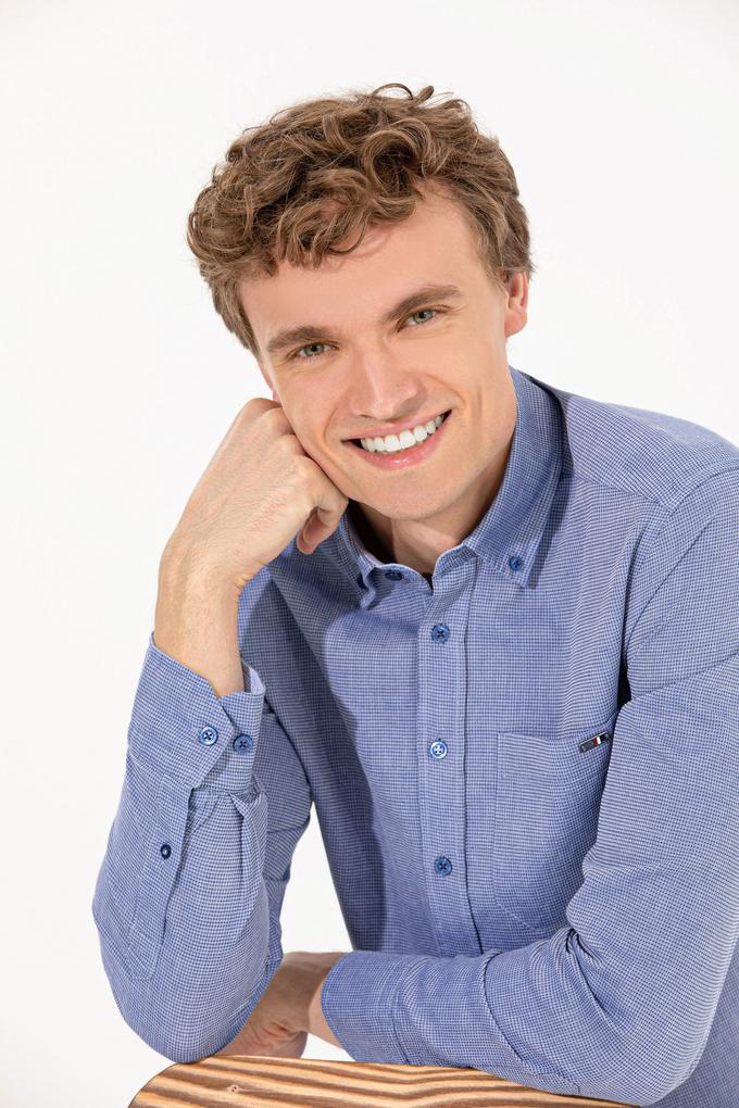 Erkek Mavi Uzun Kollu Gömlek