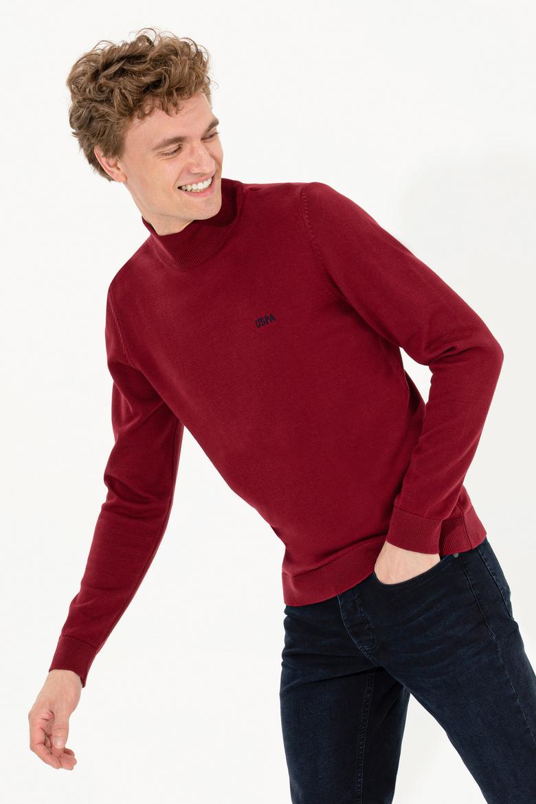 Erkek Bordo Balıkçı Yaka Basic Triko Kazak