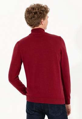 Erkek Bordo Balıkçı Yaka Basic Triko Kazak - 50257605018