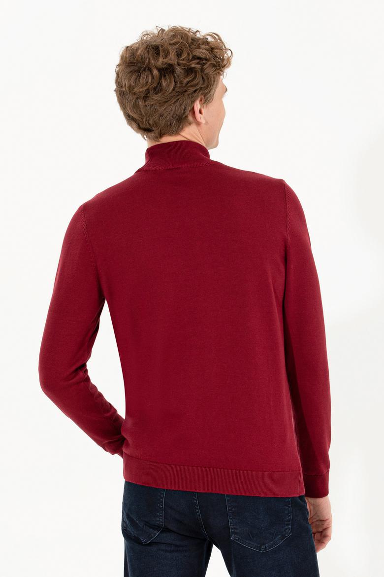 Erkek Bordo Balıkçı Yaka Basic Triko Kazak - 50257605018