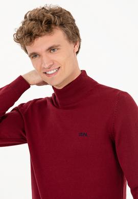 Erkek Bordo Balıkçı Yaka Basic Triko Kazak - 50257605018