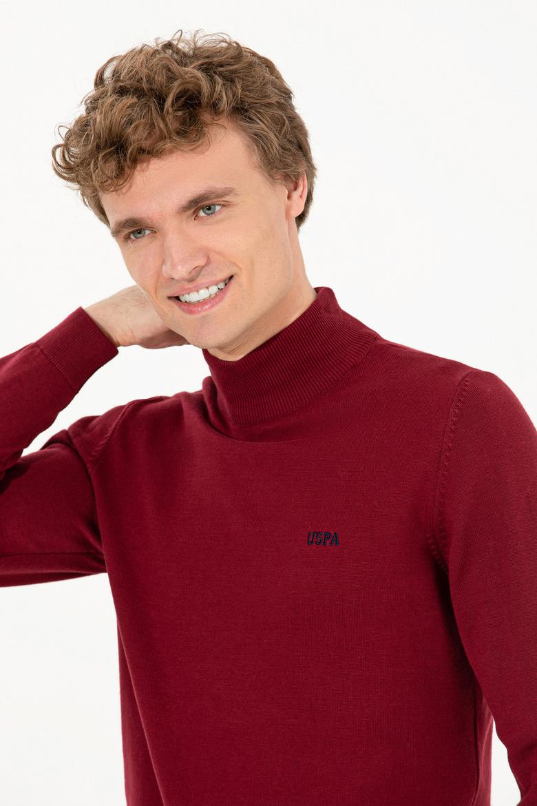 Erkek Bordo Balıkçı Yaka Basic Triko Kazak - 50257605018