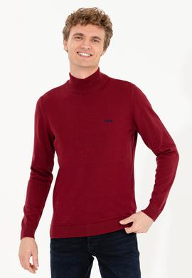 Erkek Bordo Balıkçı Yaka Basic Triko Kazak - 50257605018