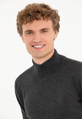 Erkek Antrasit Melanj Balıkçı Yaka Basic Triko Kazak - 50257605033