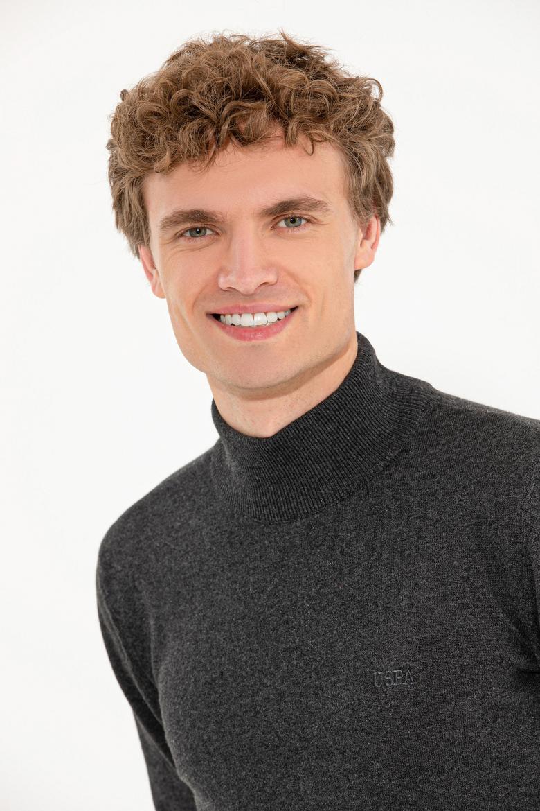 Erkek Antrasit Melanj Balıkçı Yaka Basic Triko Kazak - 50257605033