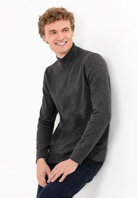 Erkek Antrasit Melanj Balıkçı Yaka Basic Triko Kazak - 50257605033