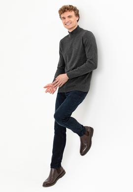 Erkek Antrasit Melanj Balıkçı Yaka Basic Triko Kazak - 50257605033