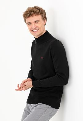 Erkek Siyah Balıkçı Yaka Basic Triko Kazak - 50257605025