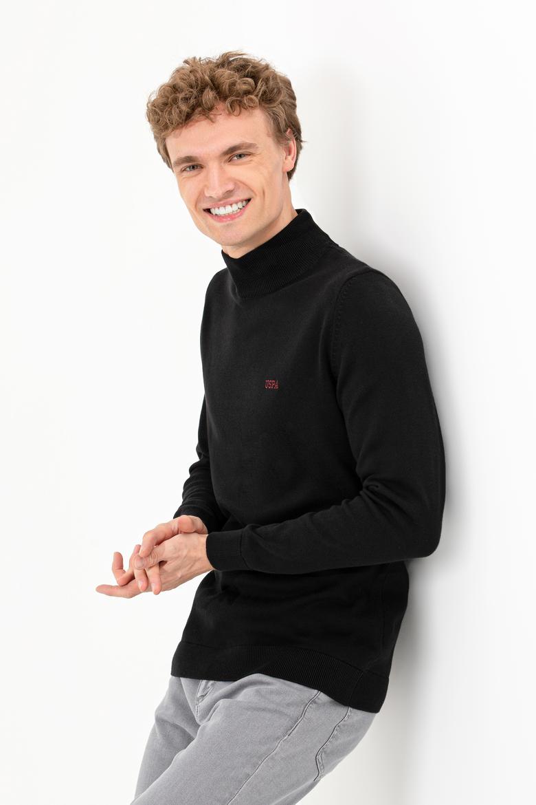 Erkek Siyah Balıkçı Yaka Basic Triko Kazak - 50257605025