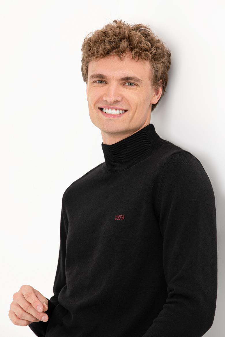 Erkek Siyah Balıkçı Yaka Basic Triko Kazak