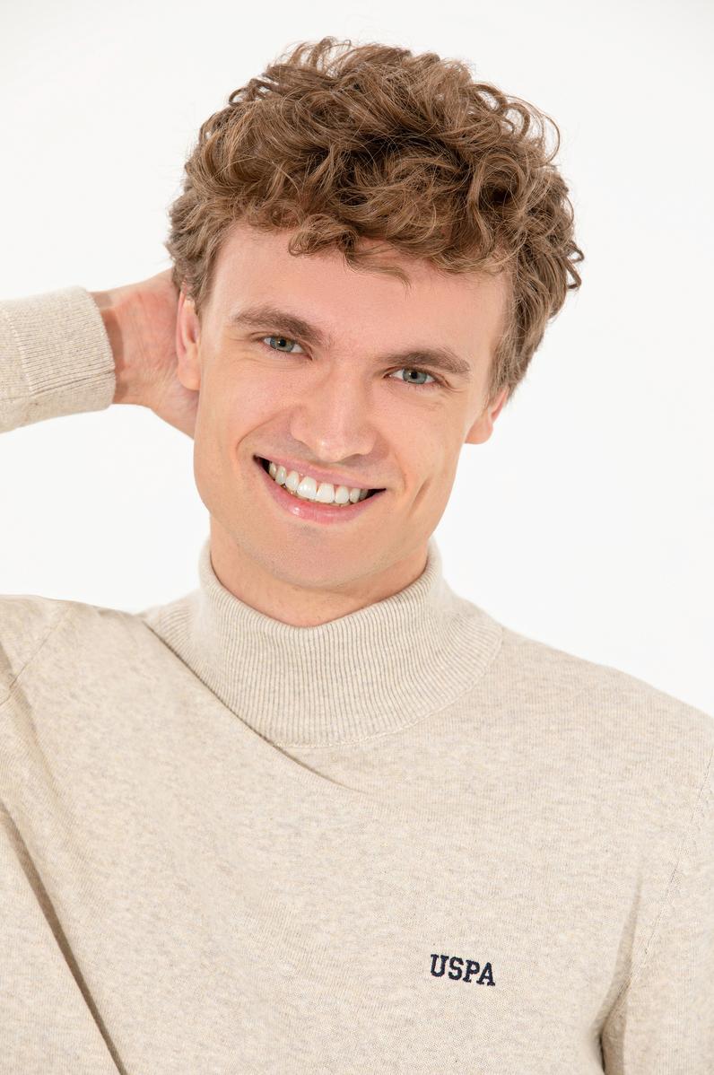 Erkek Taş Melanj Balıkçı Yaka Basic Triko Kazak